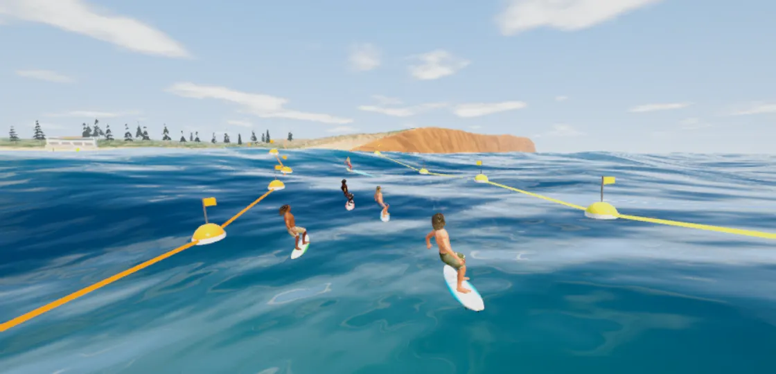 Sunny Bay level: Blue skies and whale pods.